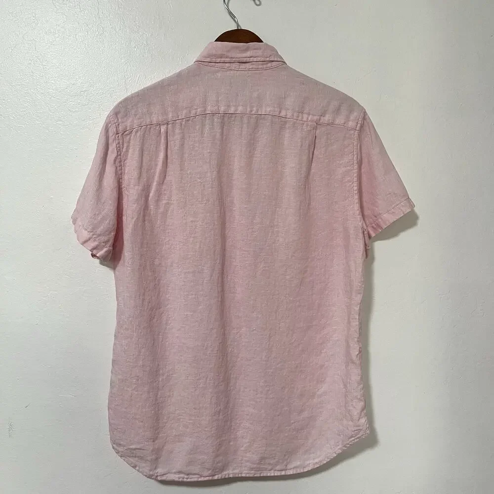 J Crew Mens Linen Short Sleeve Button Up Shirt Size S Pale Pink Coastal Beachy‎